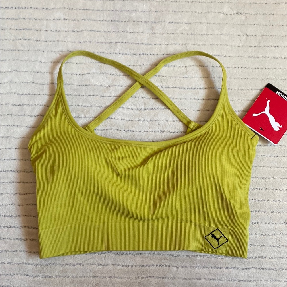 Puma Yellow Sports Bra with Crossed Straps